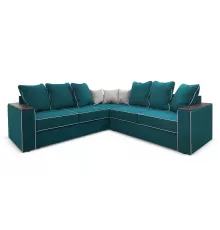 Угловой диван с полкой в углу Кируна Бирюзовый /серый